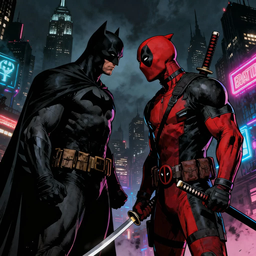 Batman vs Deadpool Dramatic Confrontation