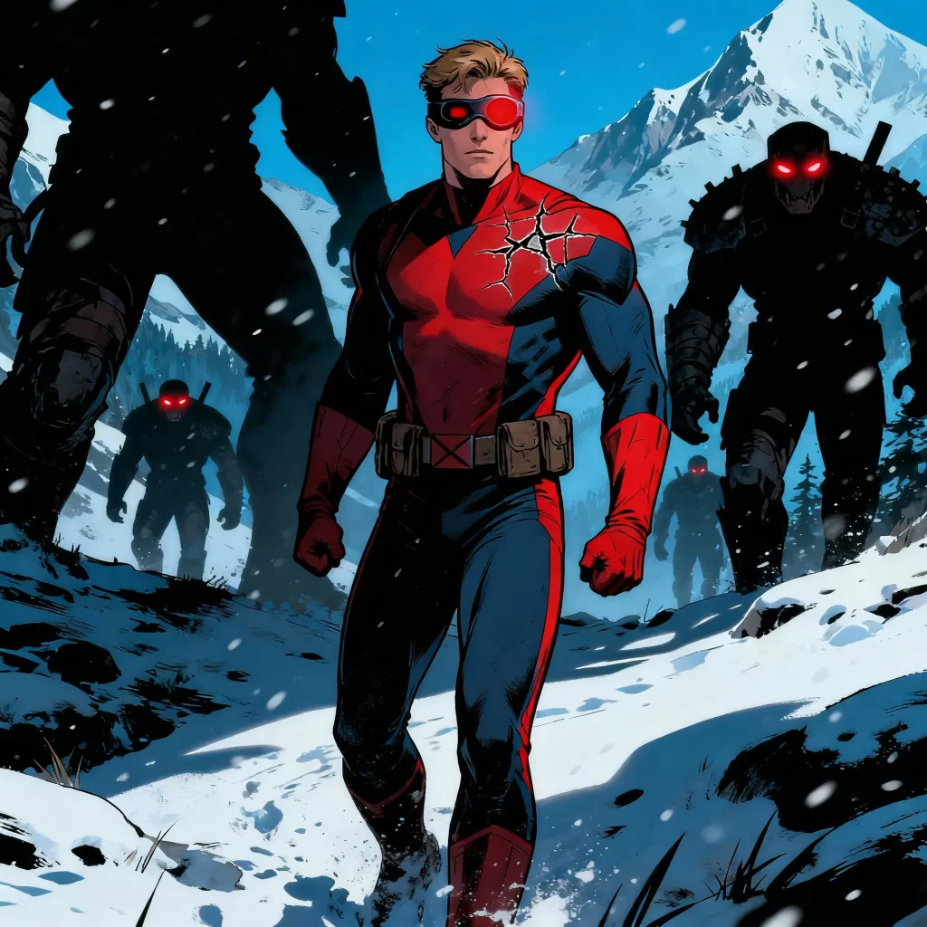 Cyclops stripped of his visor, hunted by Reavers in the mountains - the core premise of his 2026 solo series